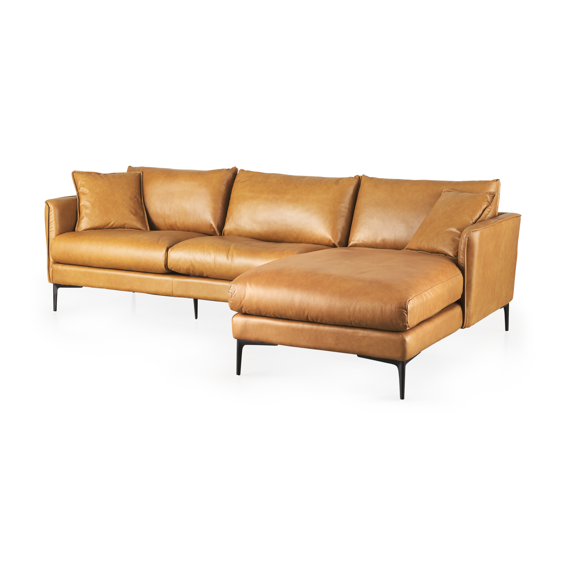  Tan Leather | Right Chaise Sectional
