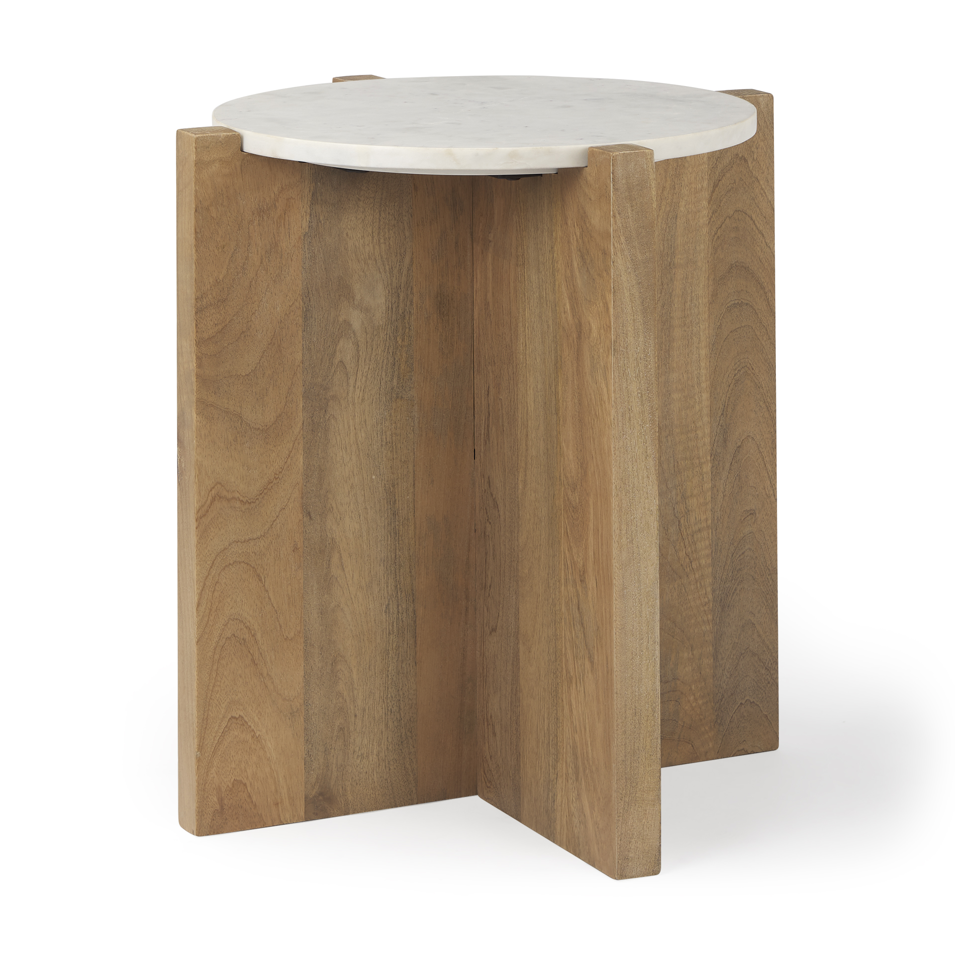 Light Brown Wood | White Marble | Round