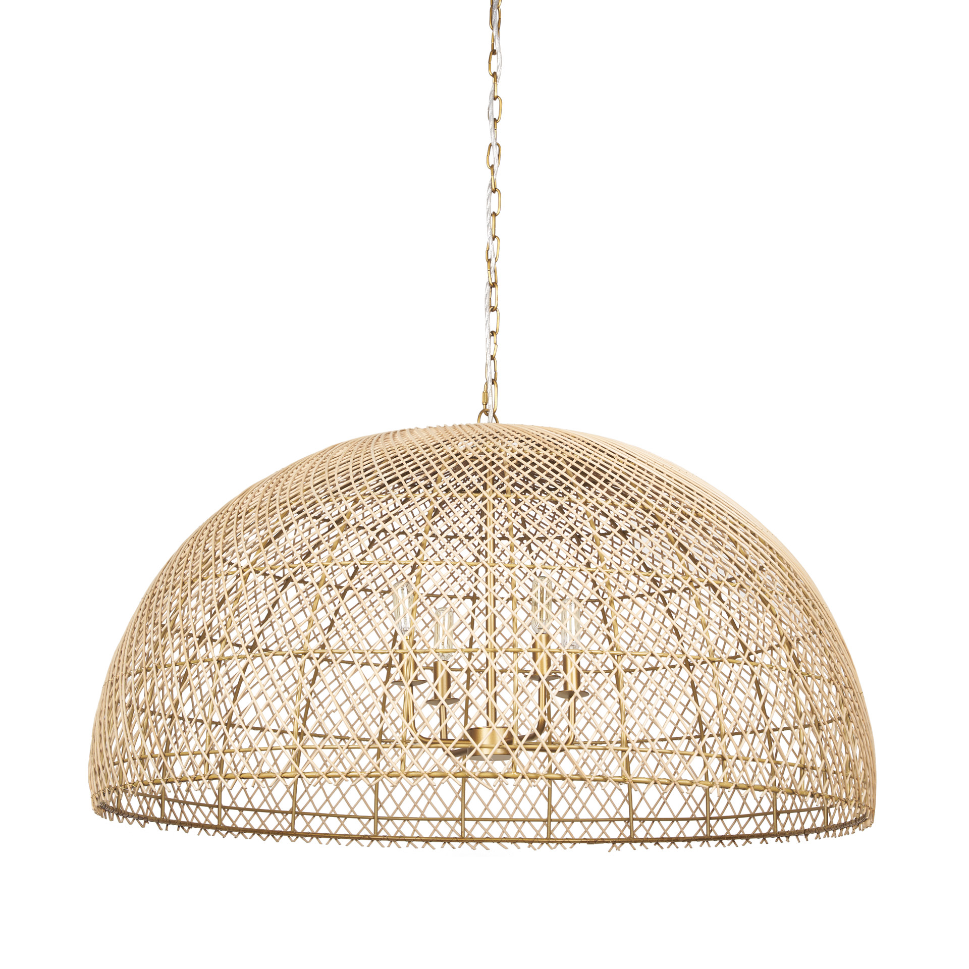 Rattan | Gold Metal | Dome Shade