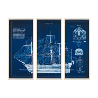 8804 - Antique Ship Blueprint IV by Vision Studio Hand Embelished Framed Art Print Matted under Glass