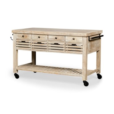 50349 - Columbia 62L x 28W x 36H I Light Brown Body w/ Black Iron Knobs Rolling Kitchen Island 