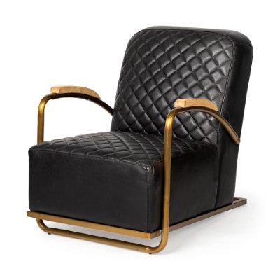 50406 - Horace I Black Leather Diamond Pattern w/Gold Iron Frame Accent Chair 