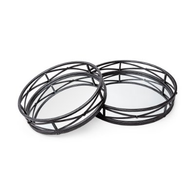 67237 - Piers (Set of 2) Black Metal Mirrored Round Trays