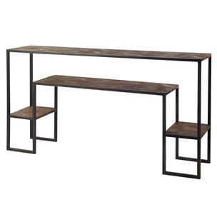 Parquet 13.5L x 60W x 33H Wooden Multi-Shelf and Black Metal Frame Console Table 