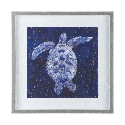 10065 - Sea Turtle Shadow II by Grace Popp a Hand Embellished Textured Framed Art Print Matted under Glass