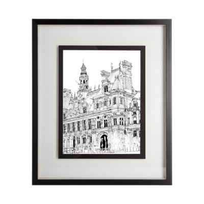 11873 - B&W City Scene VIII by Melissa Wang a Hand Embellished Textured Framed Art Print Matted under Glass