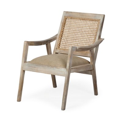 67833 - Teryn Cream Linen Seat And Natural Wooden Base w/ Mesh Back Accent Chair 