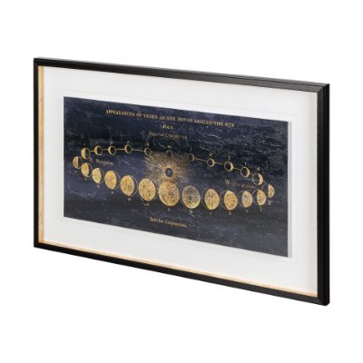 12253 - Geography of the Heavens II Blue Gold Hand Embellished Framed Art Print Matted under Glass