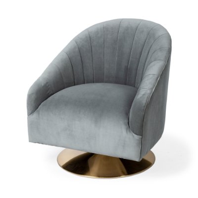 67921 - James II Gray Blue Velvet Covered Seat w Gold Swivel Base Accent Chair 