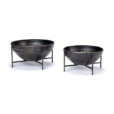 68251 - Cauldron (Set of 2) Brown Metal Bowls