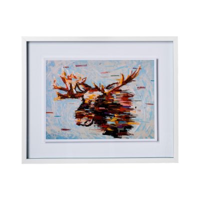 12730 - Fractal Moose by Altamura a Hand Embellished Textured Framed Art Print Matted under Glass