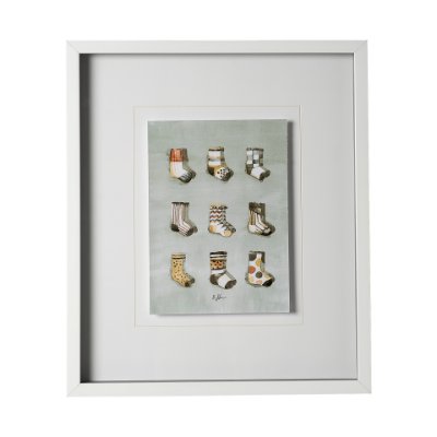 12804 - Sock I by Barbara Fleming a Hand Embellished Textured Framed Art Print Matted under Glass