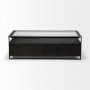 68207 - Vidro 54x30 Rectangular Glass Top Black Solid Wood Drawers & Black Frame Coffee Table