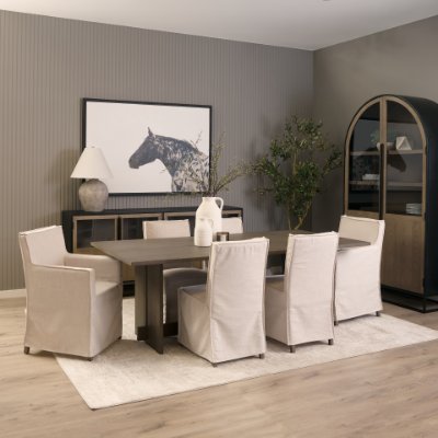 68188 - Elbert I Cream Fabric Slip-Cover Brown Wooden Base Dining Chair