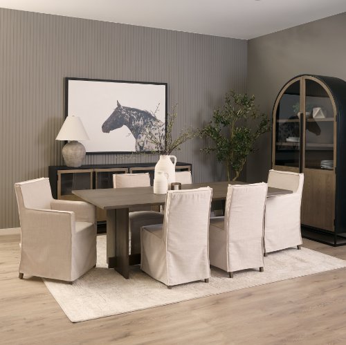 68188 - Elbert I Cream Fabric Slip-Cover Brown Wooden Base Dining Chair