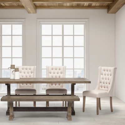 67510 - Mackenzie I Cream Plush Linen Covering Ash Solid Wood Base Dining Chair