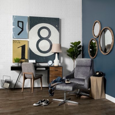 68318 - David Grey Fabric Wrap Medium Brown Wood Base Dining Chair