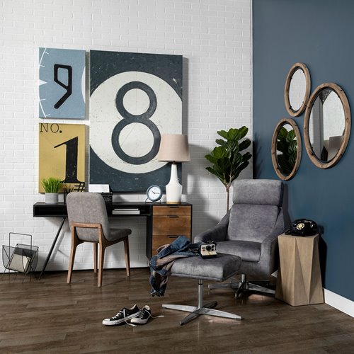 68318 - David Grey Fabric Wrap Medium Brown Wood Base Dining Chair