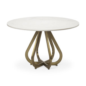 Laurent 48"L x 48"W Dining Table | Modern | White Marble & Gold Metal | Seats 4