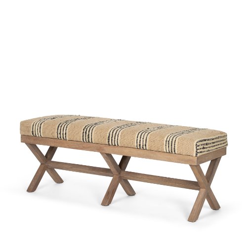 68460 - Solis 50L x 16W Brown Base Upholstered Beige/Black Stripe Seat Accent Bench