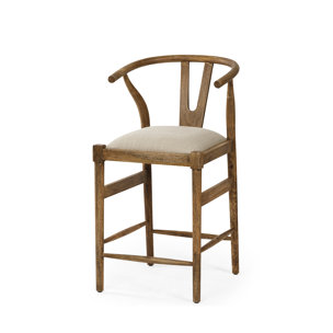 Trixie Backless 37in Seat Counter Stool | Cream Fabric w/ Brown Wood