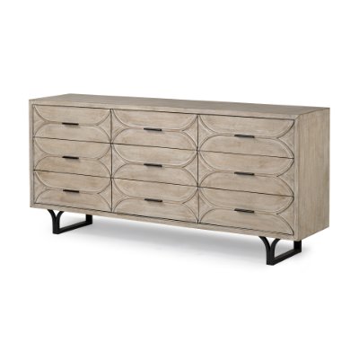 68533 - Giselle II Brown Fir Veneer W/Black Metal Leg 9 Drawer Sideboard