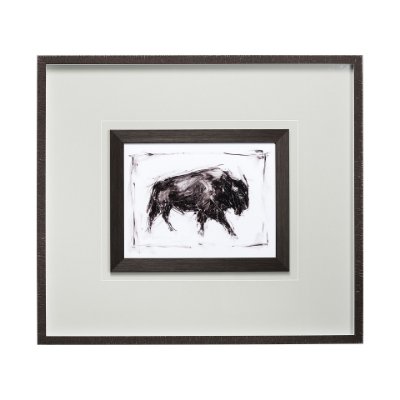 13083 - Dynamic Bison I by Ethan Harper a Hand Embellished Textured Framed Art Print Matted under Glass