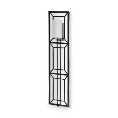 68423-AB - Noah 12.2x55 Black Metal w/White Fabric Shade Rectangular Wall Sconce 