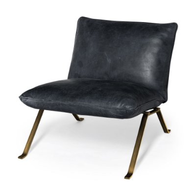 68576 - Flavelle II Black Leather Cushion Seat and Solid Iron Base Accent Chair 