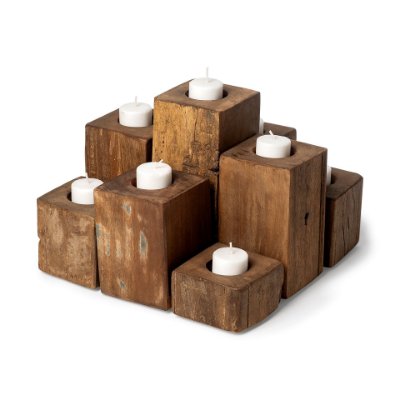 68453 - Cassius Light Brown Nine Wood Block Table Candle Holder 