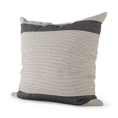 68878 - Nancy 22 x 22 Beige With Black Stripe Detail Decorative Pillow Cover 