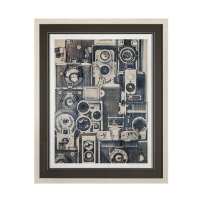 13372 - Vintage Cameras  by Thomas Brown a Hand Embellished Textured Framed Art Print Matted under Glass