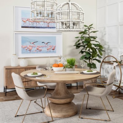 68518-AB - Crossman 60" Round Blonde Solid Wood & Base Dining Table