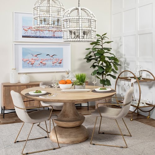 68315 - Sawyer II Beige Fabric Wrap Gold Metal Frame Dining Chair