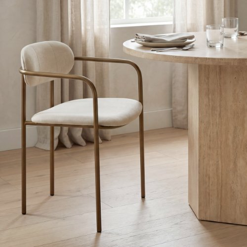 68310 - Parker I Cream Fabric Seat Gold Metal Frame Dining Chair