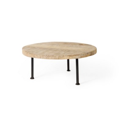 69144 - Cedric 15L x 15W x 6H Round Light Brown Wood w/ Black Metal Legs Decorative Display Stand