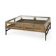 69228 - Arelius 42" Square Glass-Top Light Brown w/ Black Metal Base Display Coffee Table