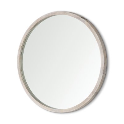 69235 - Gambit 46" Round White Wash Wood Frame Wall Mirror