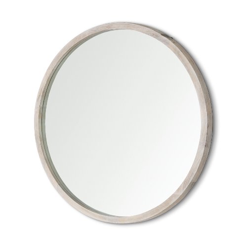 69235 - Gambit 46" Round White Wash Wood Frame Wall Mirror