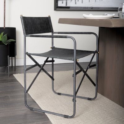 68797 - Direttore Black Iron Frame Black Leather Dining Chair