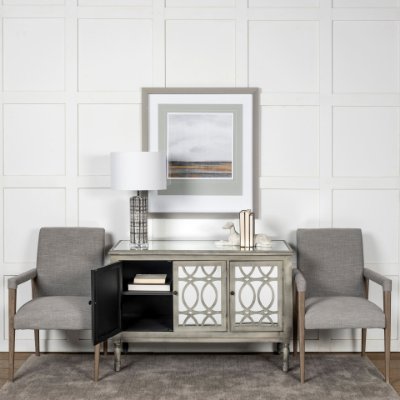 68195 - Palisades Grey Fabric Wrap Brown Wooden Frame Dining Chair