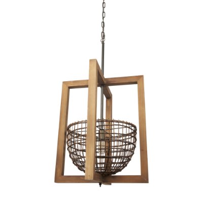 70044 - Kiley Warm Wood Basket Lantern Pendant Light 