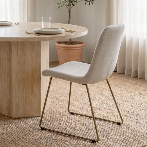 68316 - Sawyer I Beige Fabric Seat Gold Metal Frame Dining Chair 