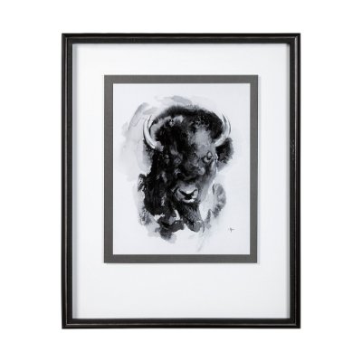 13615 - Bison I by Mercana Studio a Hand Embellished Textured Framed Art Print Matted under Glass