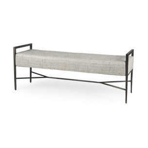 Charlotte  55.0L Gray Herringbone Fabric Seat w/ Antique Nickel Metal Frame Bench
