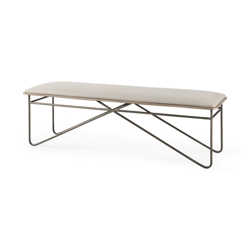 69372 - Camille 55.5L x 16.0W x 17.0H Cream Fabric Seat W/ Metal Frame Bench