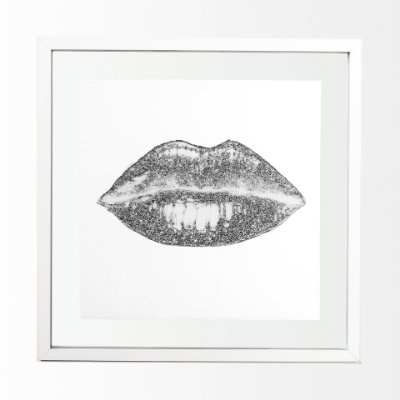 13715 - Glitter Lips I Silver by Victoria Barnes Hand Embellished Framed Art Print Matted under Glass