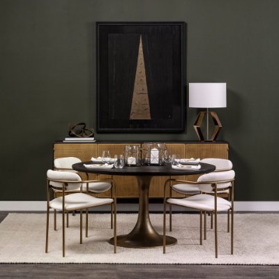 67502-AB - McLeod II 54" Round Brown Solid Wood Top Gold Metal Base Dining Table
