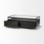 68207 - Vidro 54x30 Rectangular Glass Top Black Solid Wood Drawers & Black Frame Coffee Table