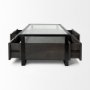 68207 - Vidro 54x30 Rectangular Glass Top Black Solid Wood Drawers & Black Frame Coffee Table